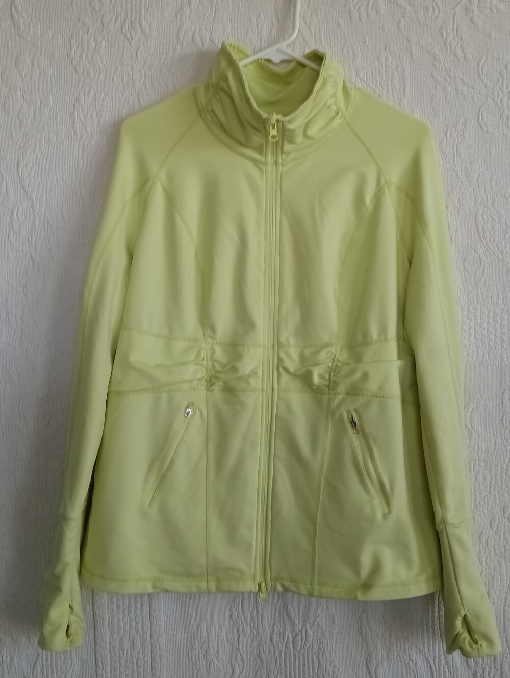 Zella Lime Green Workout Jacket Stretchy Neon Activewear Hiking Ruched Gorpcore - Picture 10 of 10